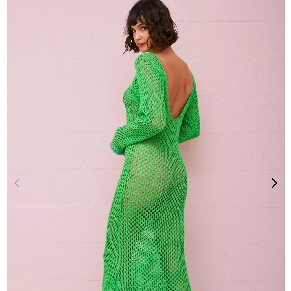 Pitusa Bright Green Long Sleeve Open-Back Mesh Maxi Dress